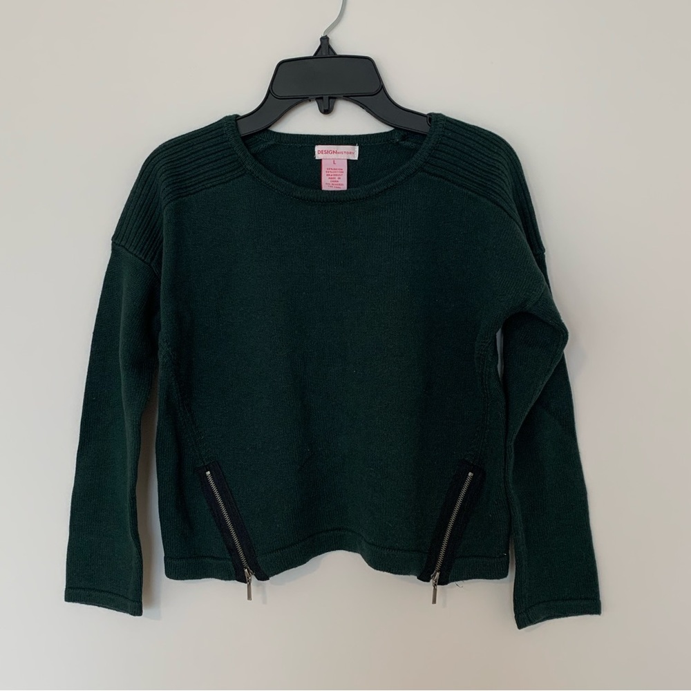 Design History Dark Green Sweater with Zippers